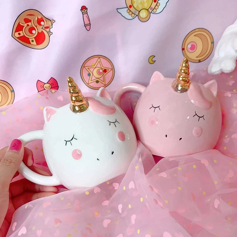 

300ml Capacity Cartoon Style Creative Unicorn Ceramic Breakfast Milk Juice Coffee Handle Mug Home Student Couple Gift Cup