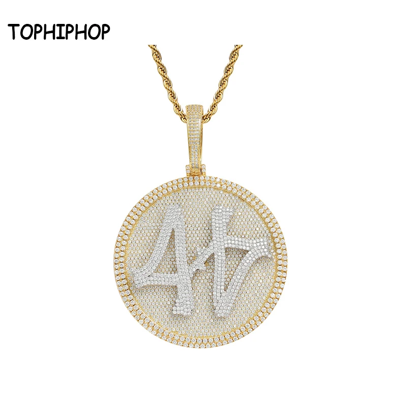 TOPHIPHOP 44 Round Rotating Pendant Ice Out Cubic Zircon Necklace Glittering Fashion Jewelry Gift Suitable for Men and Women