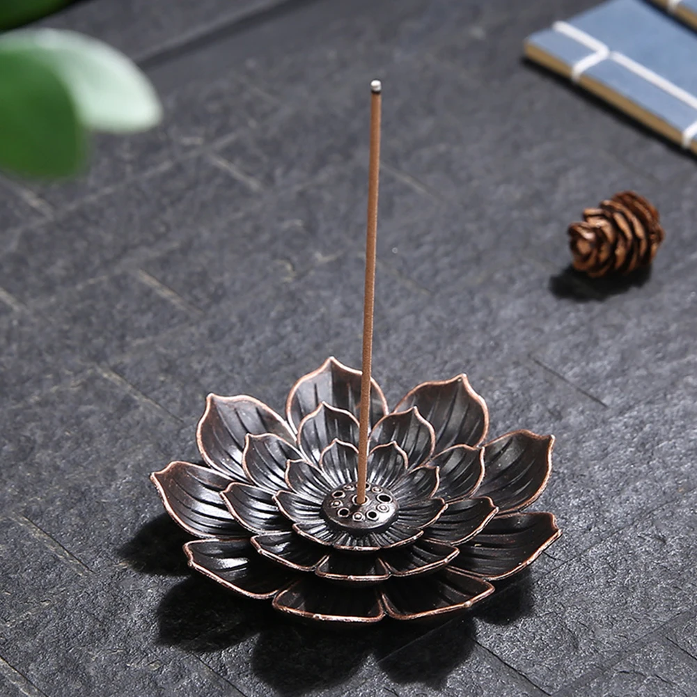 

Alloy Incense Burner Stick Holder Buddhism Lotus Line Incense Plate Sandalwood Coil Base Temples Yoga Studios Home Decoration