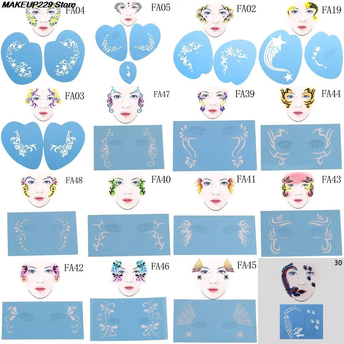1PC Eye Body DIY Design Halloween Christmas Party Soft Face Paint Stencil Reusable Template Tattoo Painting Makeup Tools