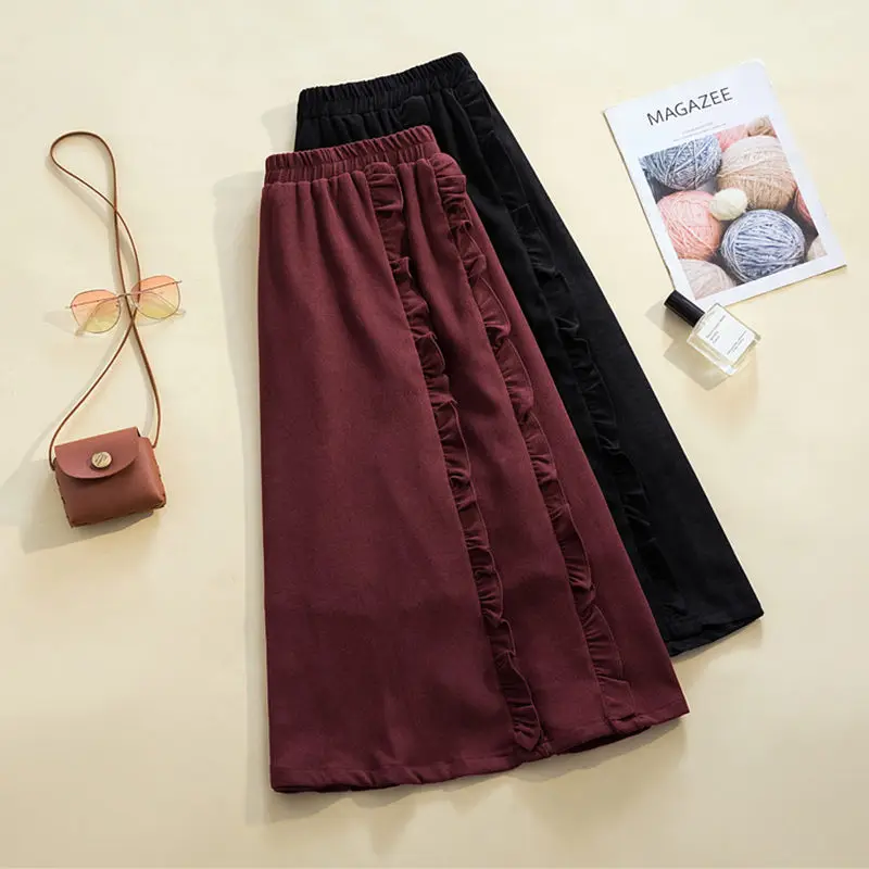 Женская Вельветовая юбка с высокой талией оборками и шитьем на осень зиму новая