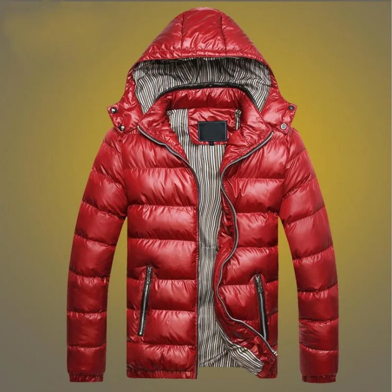 VXO Men's Winter Hooded Jackets Casual Parkas Men Thick Thermal Shiny Coats Slim Fit Brand Warm Coat Detachable Hat Parkas