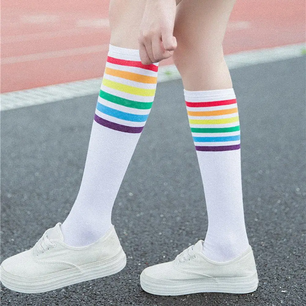 

Fashion Women's Socks Cotton Rainbow Stripes Christmas Gift Classic Warm Casual Tide Funny Cute Pop Korean Socks