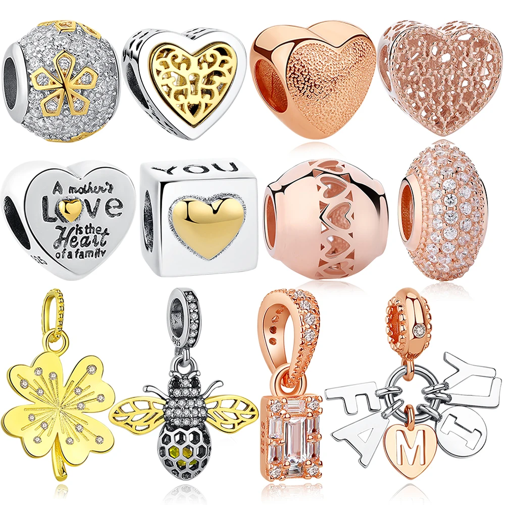 Розовое Золотое любовное сердце Семья Клевер пчела очаровательный подрходит к