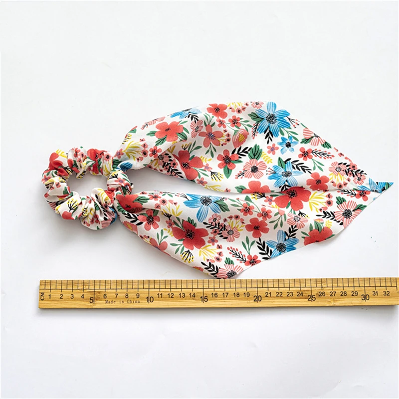 

Fashion Floral Print Scrunchies Color Hair ribbon For Women Ponytail scarf Satin Silk Elastic Hair Bands Hair Accessories