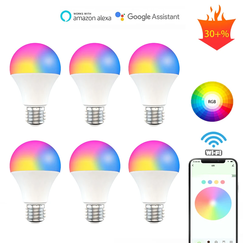 

1-10 шт. 15 Вт WiFi умный светильник E27 с регулируемой яркостью RGB + CCT умные лампы, таймер, автоматизация, дистанционное управление через приложени...