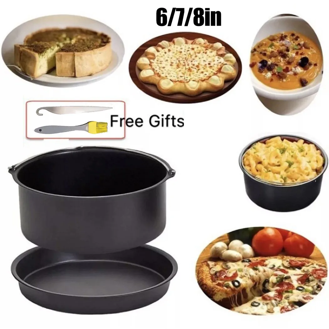 

Air Fryer Accessories 2-piece Bake Cake Basket Bake Pizza Tray Cake Basket Pizza Trays Mold Release -knife Oil Brush Air Fryers