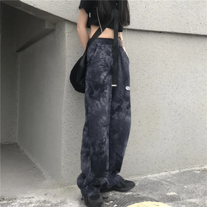 

Women's 2021 New Autumn and Winter Korean Ins Harajuku Style Versatile Tie-Dyed Straight Casual Loose Wide-Leg Pants