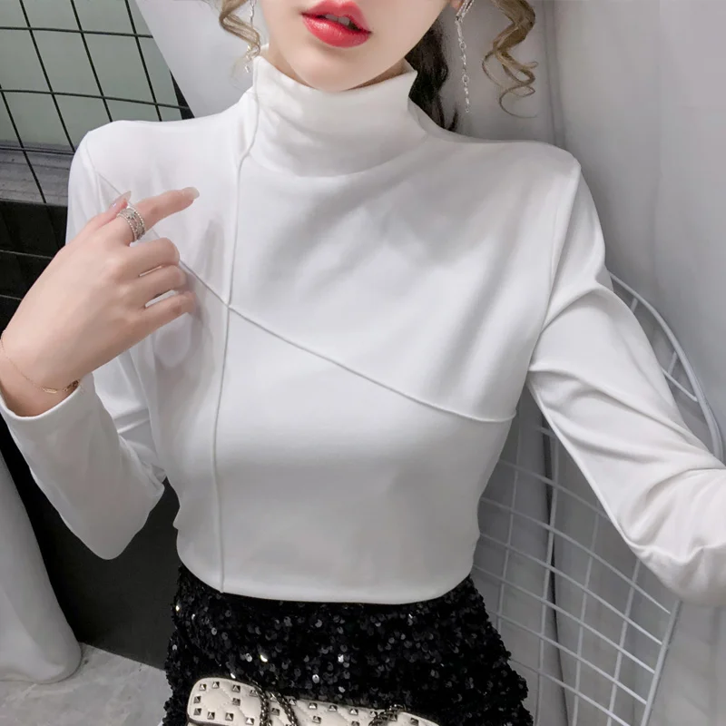 Autumn Women Turtleneck Blouse Female Long Sleeve Solid Basic Tops Cotton T-Shirt | Женская одежда