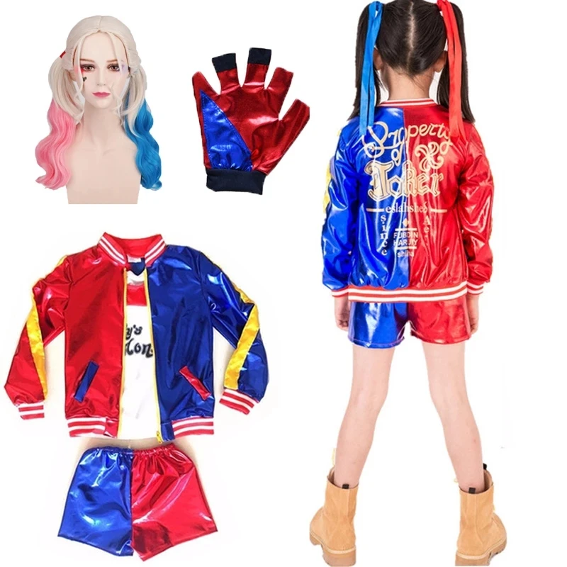 

Kids Cosplay Beauty Girl Costumes Girls Purim Coats Chamarras Para Mujer Suit with Gloves Halloween Joker Jacket Wig Cosplay