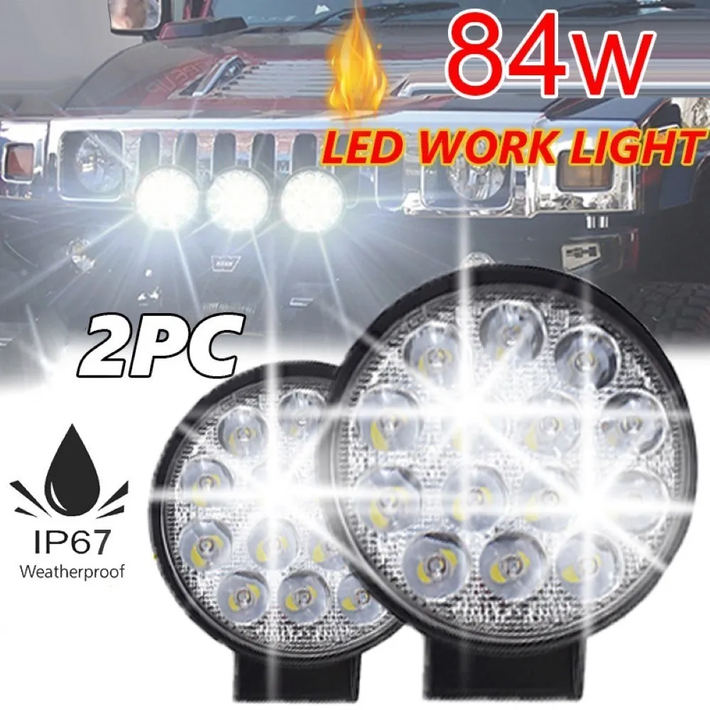 

2pcs 84W Car LED Work Light Vehicle Motorcycle Top Spotlight Lighting Engineering Vehicle Bulb Ship Lights