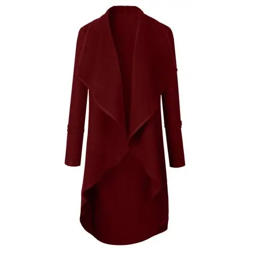 Wine Red Однотонная женская одежда для зимы и осени, открытый передний кардиган с длинными рукавами и отворотом, верхняя одежда - Цвет: Wine Red