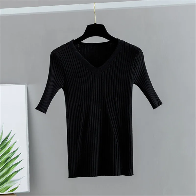 2020 НОВАЯ Трикотажная футболка с v-образным вырезом весенне-летний ребристый