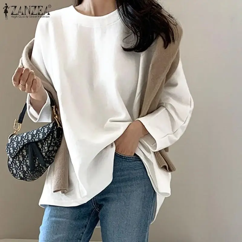 

2021 Spring Women Blouses ZANZEA Fashion Solid Grey Shirts Casual Long Sleeve O-neck Tops Ladies Blusa Femininas