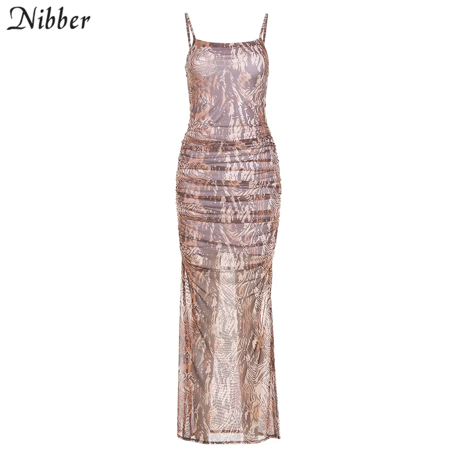 

MDNG Y2K Sling Tight Mesh Summer Dress Woman Traf Robe Party Sleeve Elegant Long Dress Holiday Travel Daily Office Banquet
