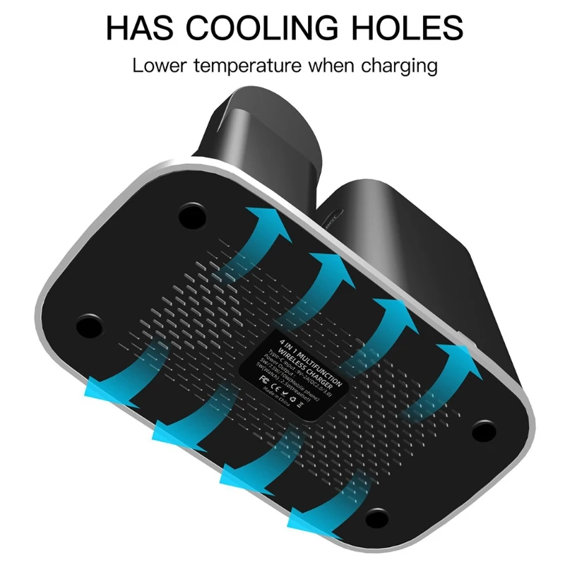 

4in1 10W Wireless Charger Stand Holder For -Samsung -Galaxy Watch/Buds i-Phone Mobile Phones with Desk Pencil Organizer