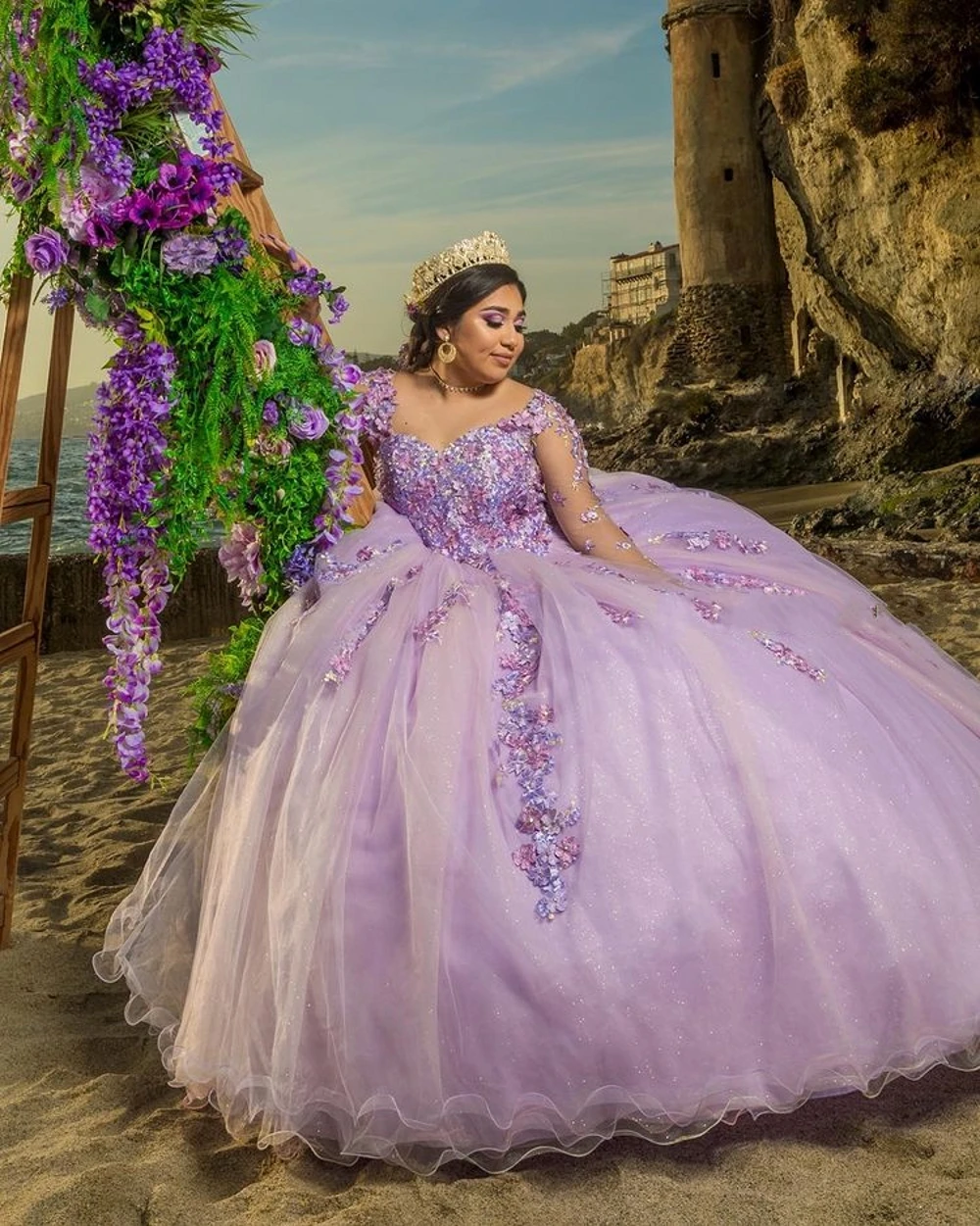 

2021 Luxury Ball Gown Quinceanera Dresses 3D Flowers Beads Sweetheart Tulle Lace Applique Sweet 15 16 Dress Party Wear Xv Años