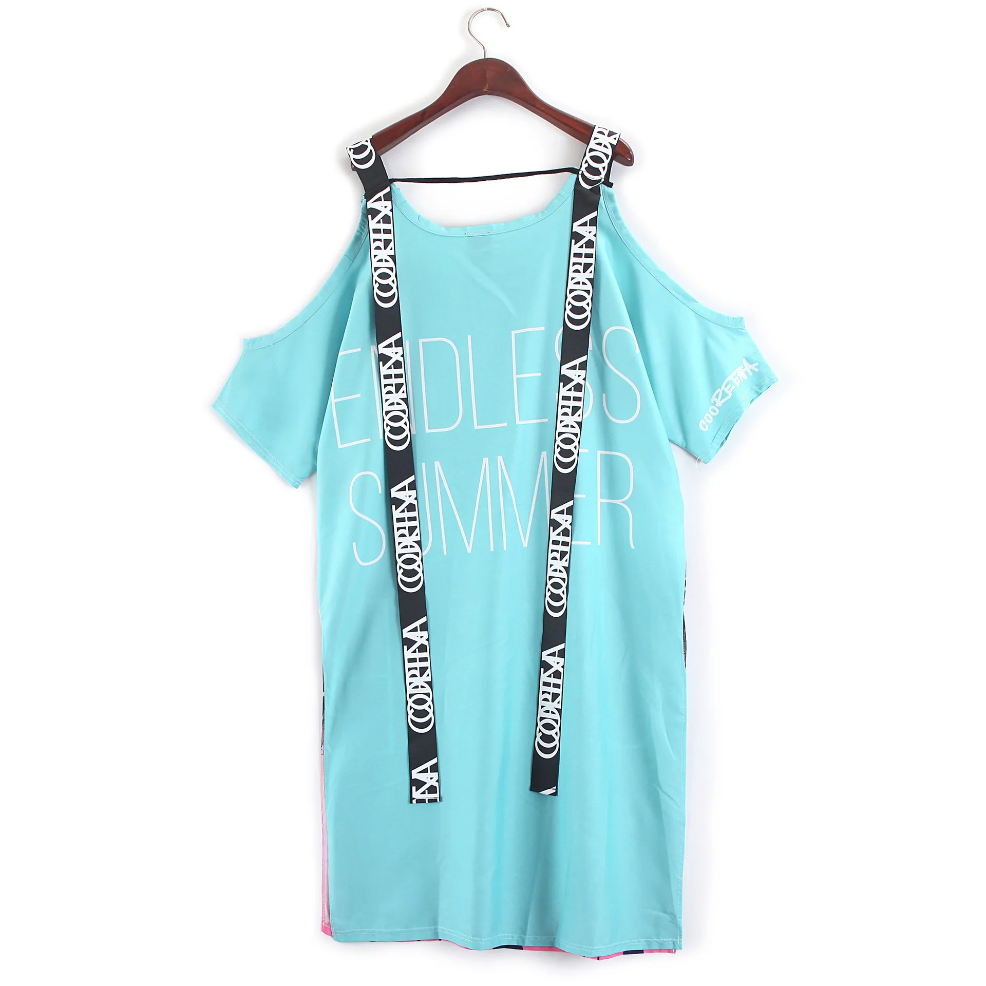 

2021 Summer Women's Round Neck Swing Dress Off The Shoulder Strapless Hip Hop Loose Dresses Streetwear