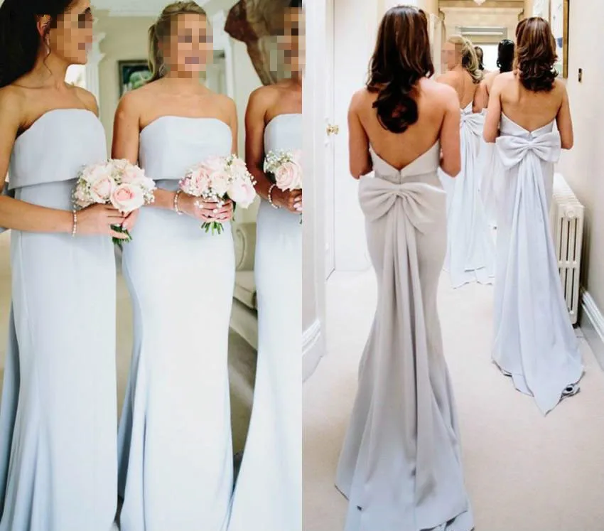 Baby Blue 2019 Long Bridesmaid Dresses Strapless Mermaid Wedding Guest Elegant Women Party Gowns With Back Bow | Свадьбы и торжества