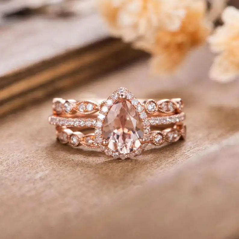 

2021 New Simple and Fashionable Rings Rose Gold with Diamond Three-Piece Rings for Women Daily Birthday Party Anniversary Gift