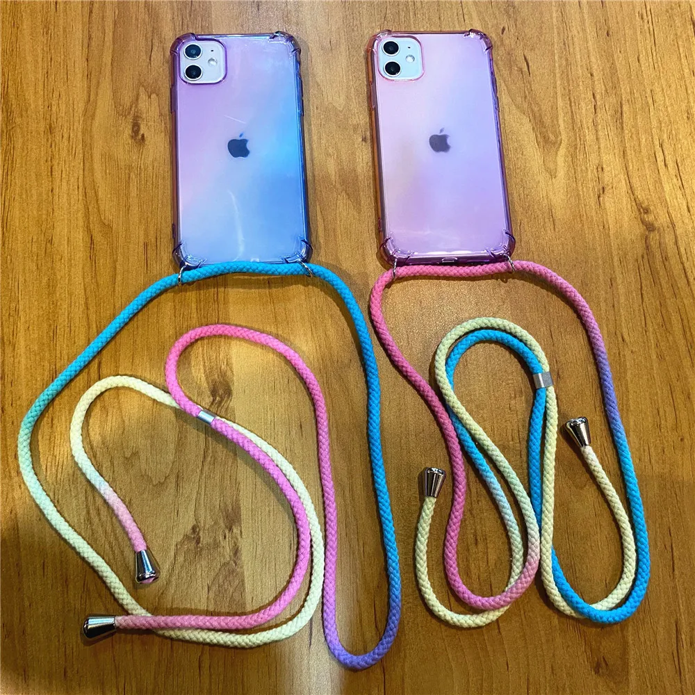 rainbow gradient phone case for oppo realme 6 pro 7 8 a9 2020 a31 a52 a91 a5 a16 a94 a95 necklace lanyard shoulder strap cord free global shipping