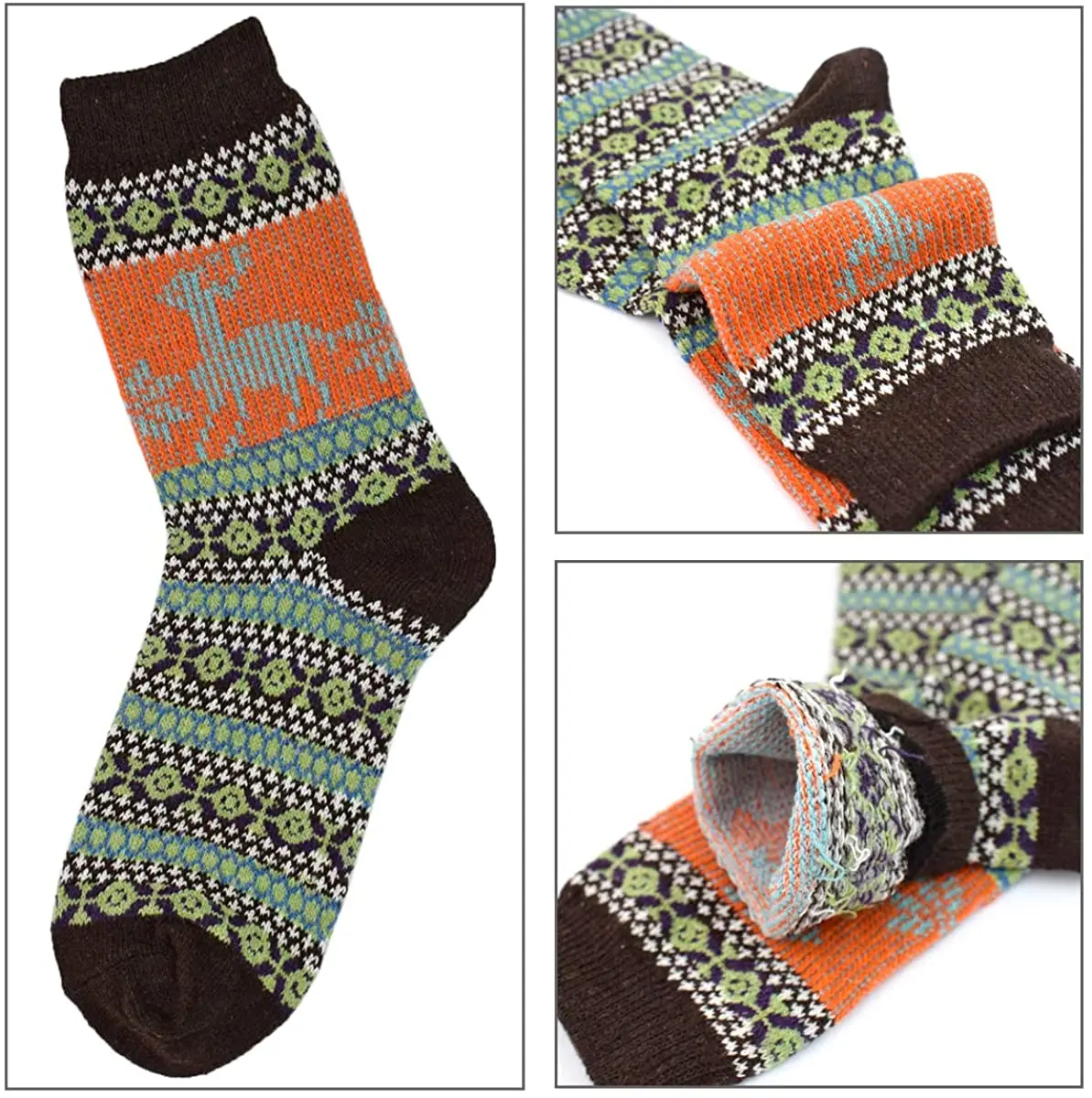 5 Pairs Womens Warm Wool Socks Vintage Thick Knit Winter Cozy Christams Deer Crew Socks for Women