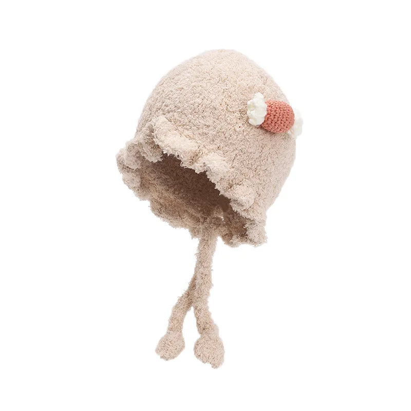 

Lamb Hair Candy Lace Baby Cap Warm Baby Winter Hat Tide Korean Handmade Children's Hat Thick Warm 10-24 Months Kids Hats