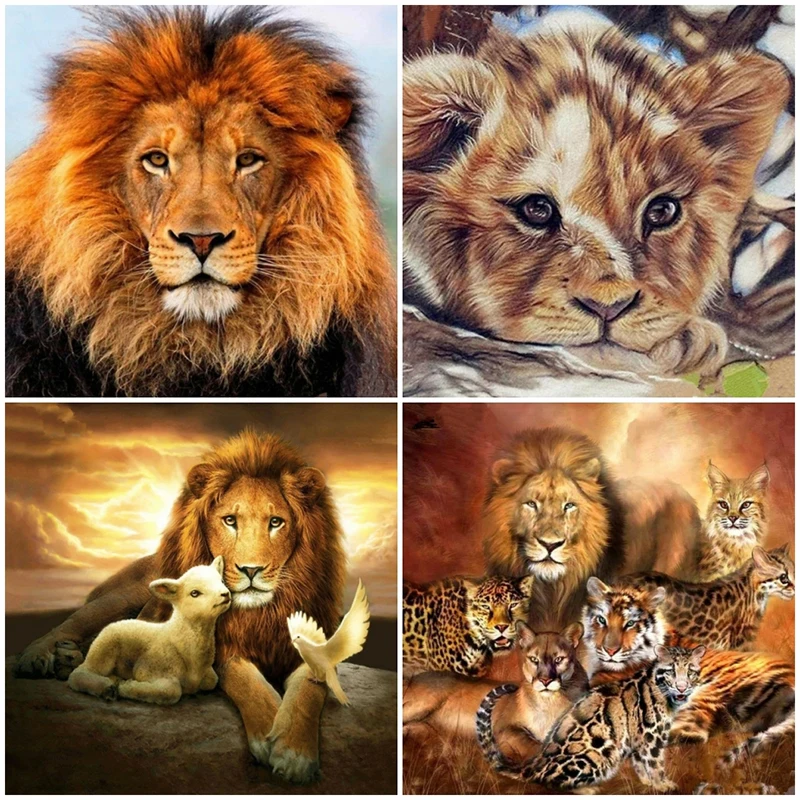 

Diy 5d Full Painting Diamond Painting Embroidery Animal Lion Leopard Cross Stitch Square Round Diamond Mosaic Decoration Hobby