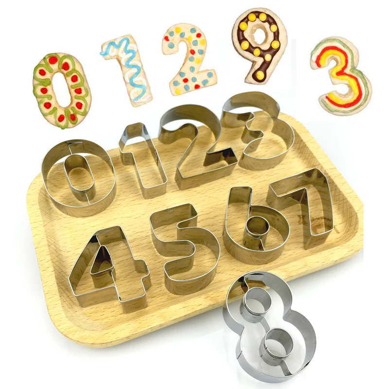 

9/10 Pcs Number Shaped Cookie Cutter 3D Cake Decorating Stainless Steel Baking Tools Fondant Biscuit Mold Kitchen Accessories