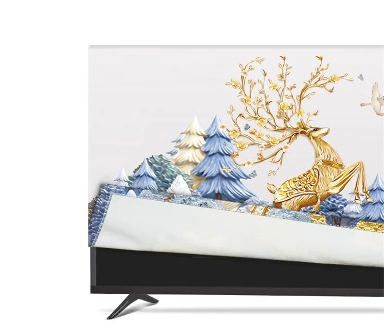 1"-80" 22 дюймов 75 дюймов экран lcd tv PC чехол декоративный капюшон занавеска пейзаж Золотой северный олень, новогодняя елка волна Луна водонепроницаемый синий