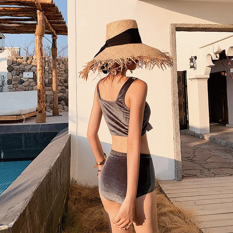 

Swimsuit Woman Bikini Girls New 2 Piece Women Brazilian Biquini Fairy Three Dress Velvet Girl Print Polyester Tankini Swimsuit