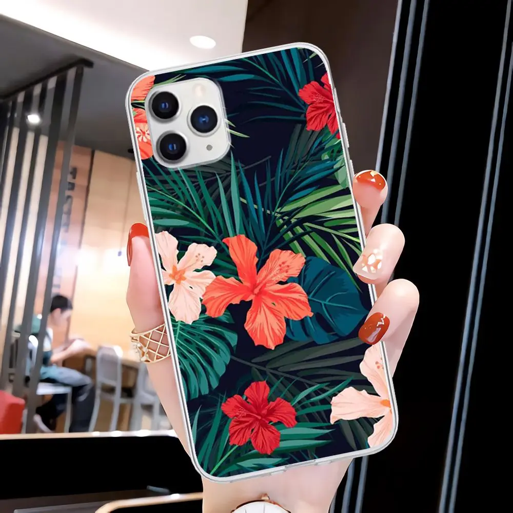 

Palm Tree Leaves Plant Flower Transparent Mobile Phone Case Clear Cover For Huawei P20 P40 Lite P30 Pro P Smart 2019 Nova 3e Se