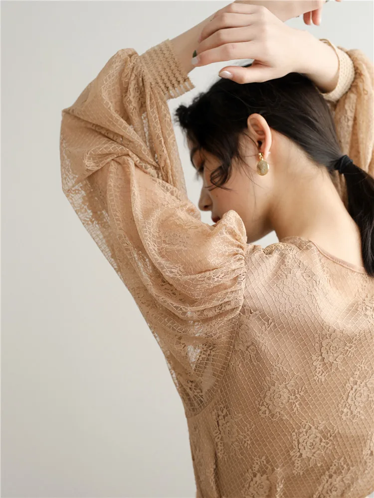 Женский подиумный комплект из 2 предметов кружевная блузка цвета хаки с длинным