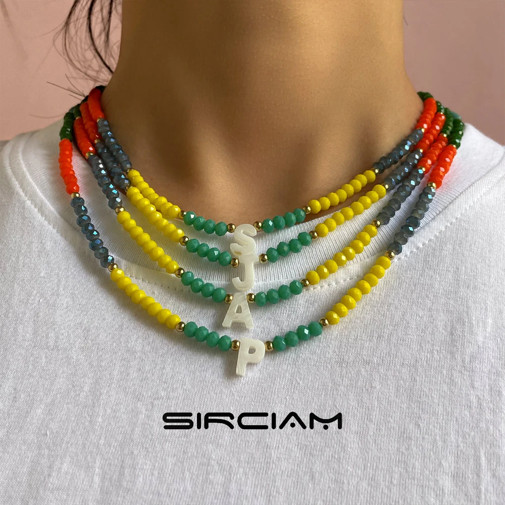 

2021 New Shell Initial Letters Turquoise Beaded Necklace For Women Colorful Natural Stone Bead Handmade Choker Wholesale Jewelry