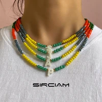 2021 new shell initial letters turquoise beaded necklace for women colorful natural stone bead handmade choker wholesale jewelry