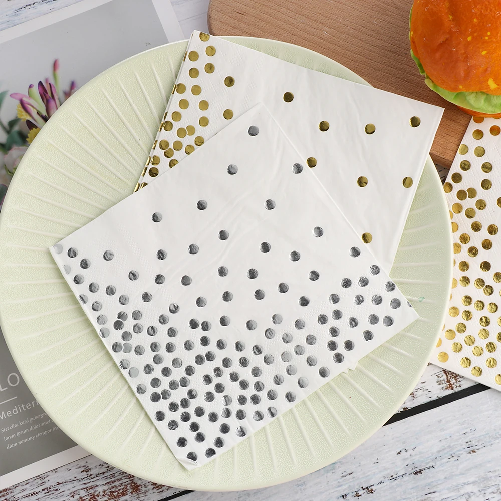 20 шт./лот Золотая фольга в горошек салфетки столовая посуда бумага для дома