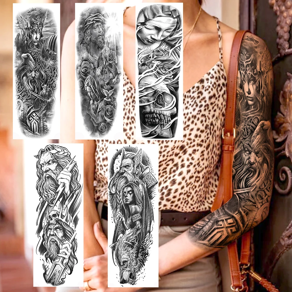 Черные Спартанские военные Временные татуировки большого размера для женщин и