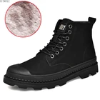 Мужские зимние ботинки из натуральной кожи, черные теплые рабочие повседневные ботильоны, уличные военные меховые зимние ботинки для мужчин
