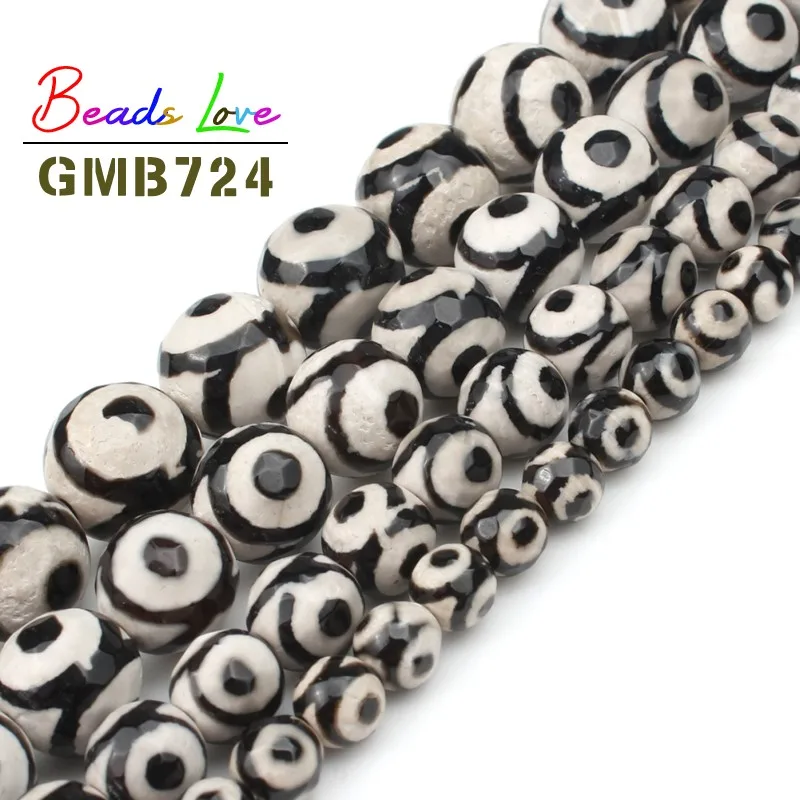 Natural Stone Faceted Black Spot Tibetan Mystical Old Agates Eye Beads for Jewelry Making 6 8 10 12mm Diy Bracelet Necklace 15'' |