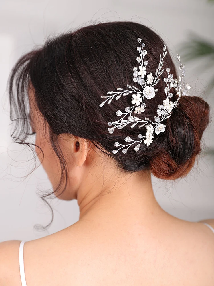 Серебряная заколка для волос с цветами три набора головных уборов свадебные