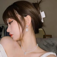 korean new elegant love pearl flower earrings fashion pearl water drop earrings for women ladies luxury rhinestone party jewlery