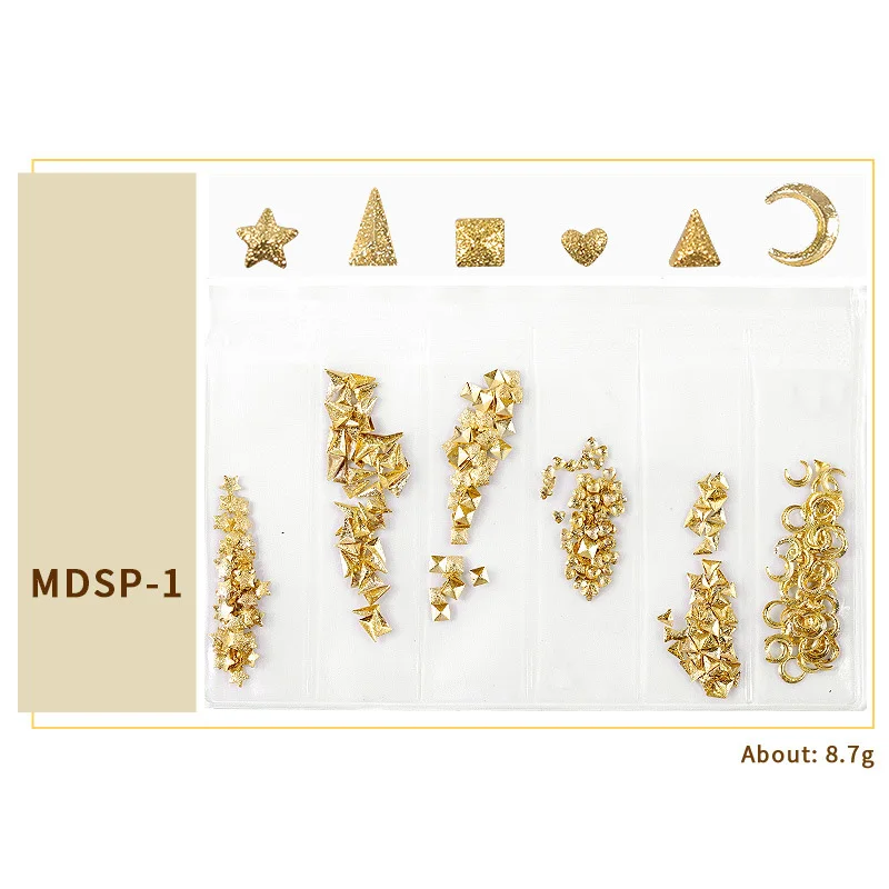 

6 Bag Nail Art Accessories DIY Gold Star Moon Rivet Hollow Metal Patch Mixed Nail Art Decorations Creativity Manicure