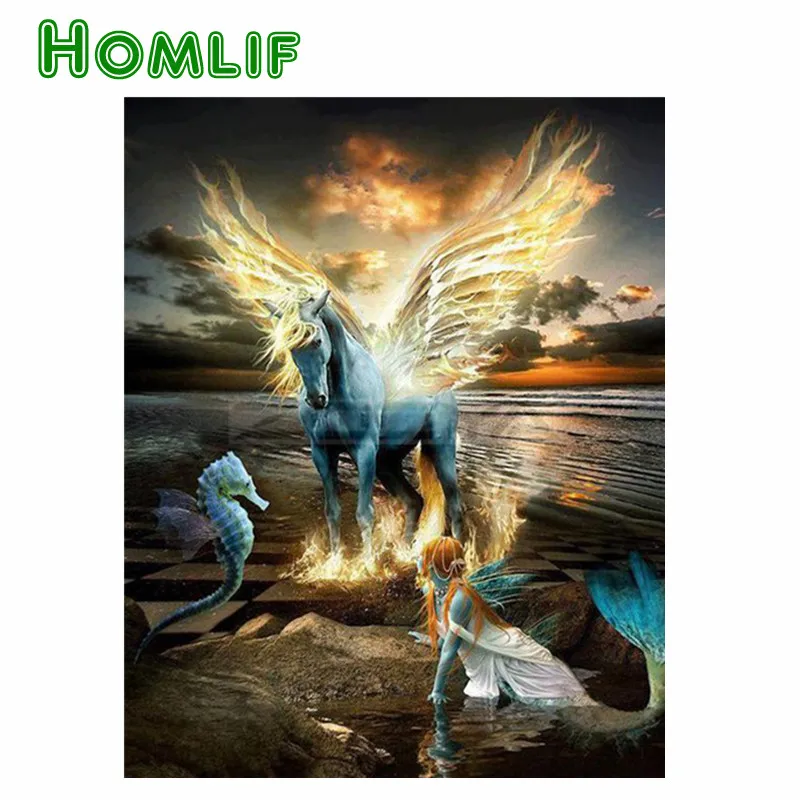 

new hot Full Square/Round Drill 5D DIY Diamond Painting "Unicorn & Mermaid" 3D Embroidery Cross Stitch Mosaic Decor Gifts