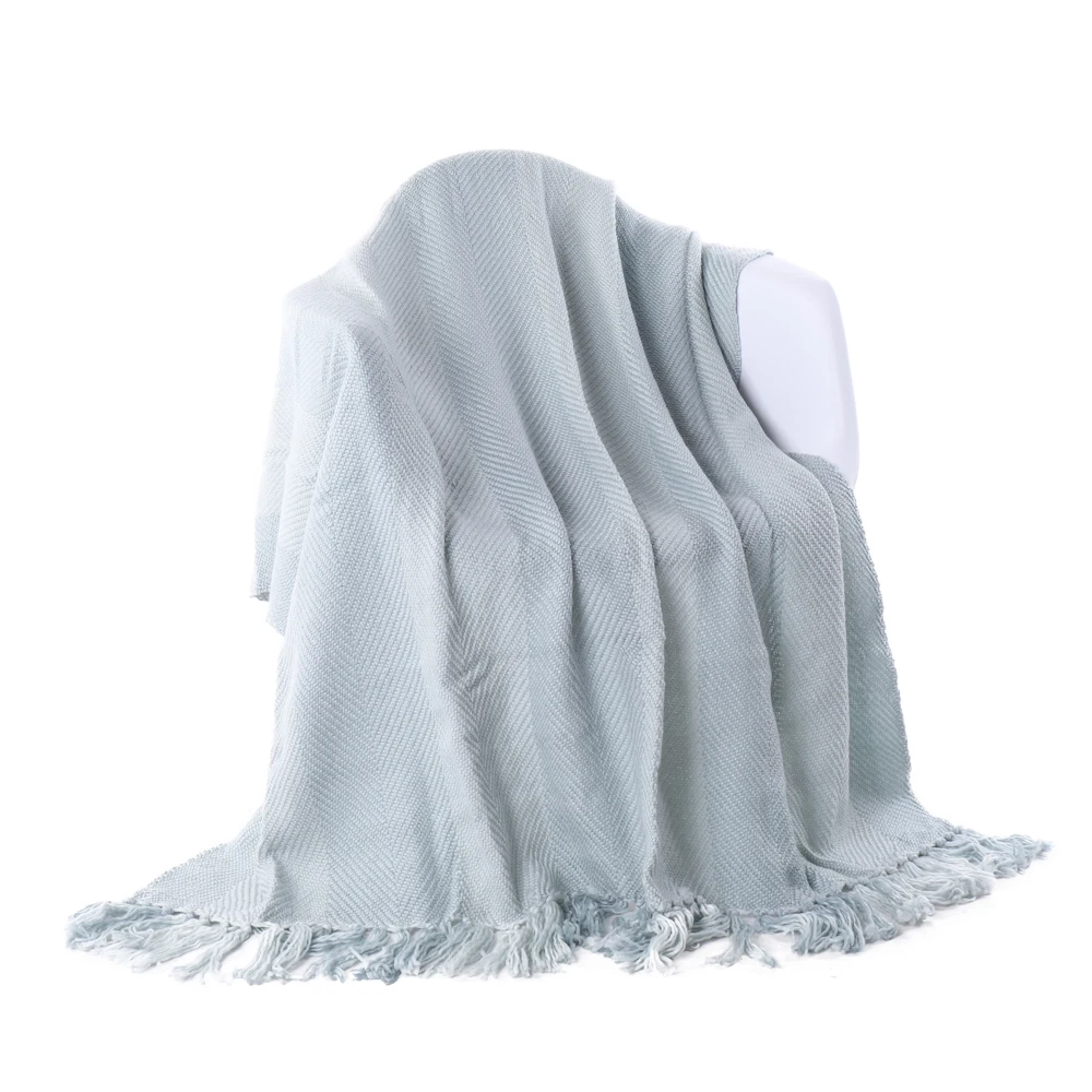 Простое и элегантное вязаное покрывало Battilo в полоску с кисточками для дивана