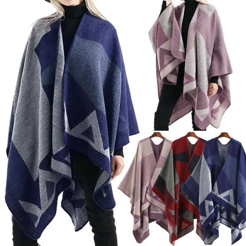 Женский зимний шарф накидка пончо в клетку| |