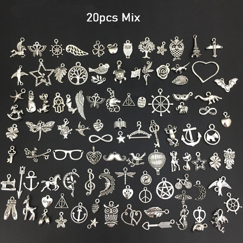 

20Pcs Mixed Vintage Metal Birds Leaf Animals Charm Beads DIY Bracelet Pendant Neacklace Accessories For Jewelry Making Findings