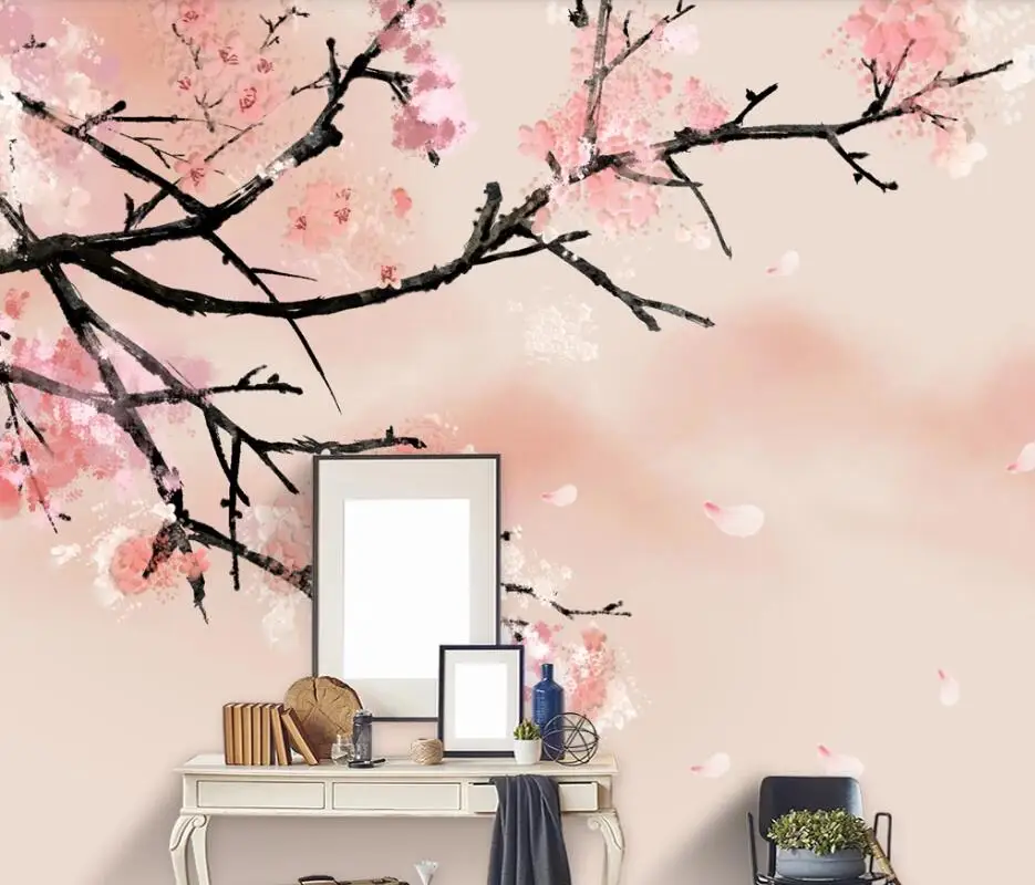 

AINYOOUSEM Sakura tree Gongbi flowers and birds background wall papier peint papel de parede wallpaper 3d wallpaper stickers