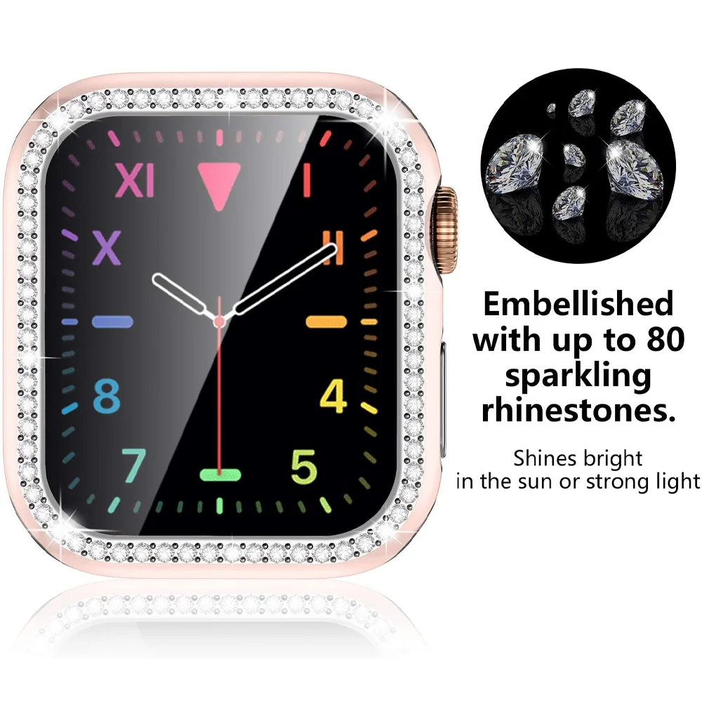 Шикарное стекло + чехол для Apple Watch 44 мм 45 41 40 42 38 фотоэлемент защита экрана iwatch