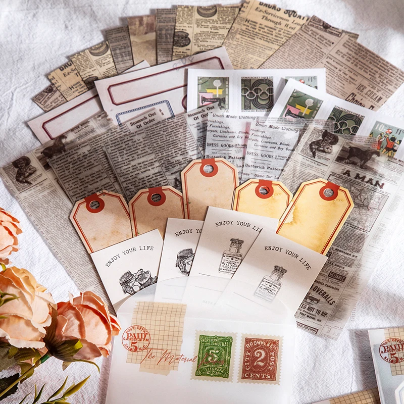 

Aesth 30pcs/pack Vintage Paper Decoration Label Sticker Stationery Creative Scrapbooking Junk Journaling DIY Sticker No Adhesive