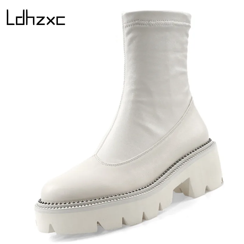 Ботильоны женские из натуральной кожи на платформе высоком каблуке большой